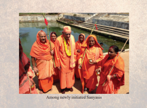 With newly initiated sanyasis and sanyasins